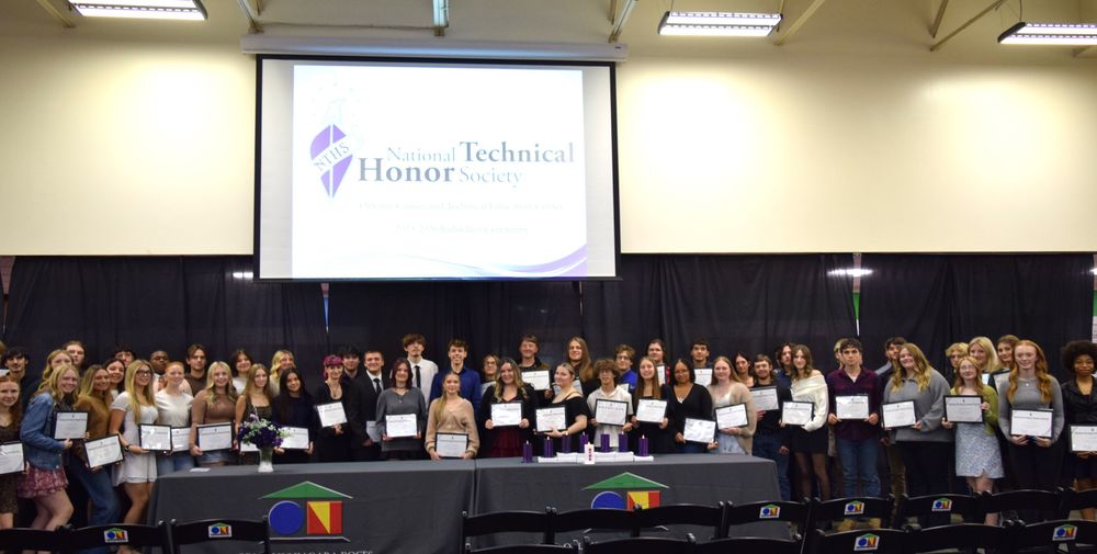 Group shot of students holding their national technical honor society certifcates
