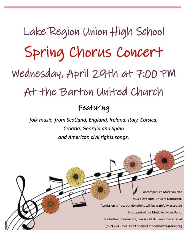 Spring Chorus Concert Wednesday, 4/29