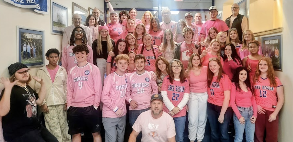 Students and Faculty Dressed for the Pink Out