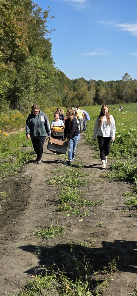 Students carrying yellow squash together