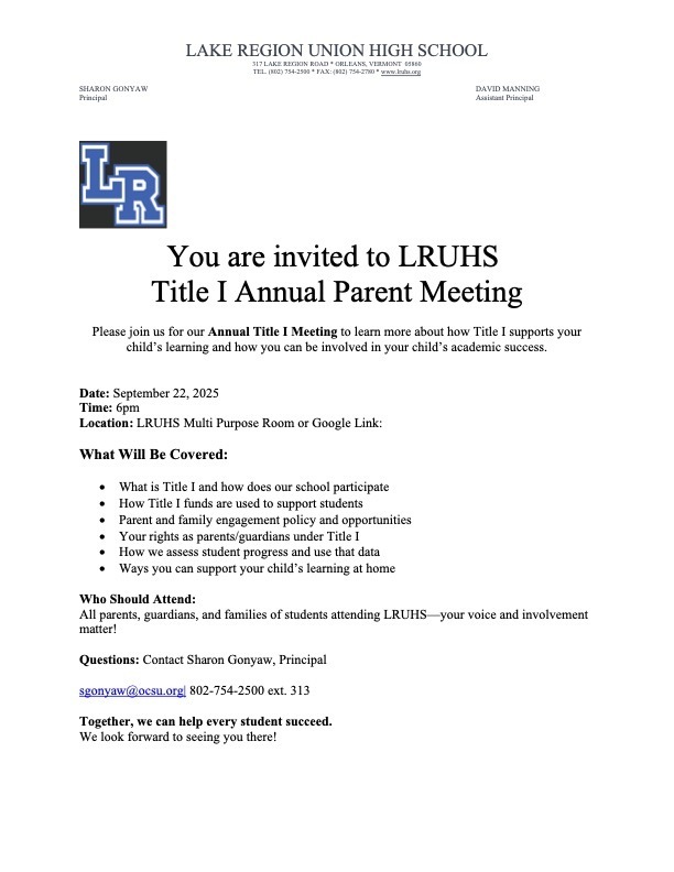 Title 1 Annual Parent Mtg