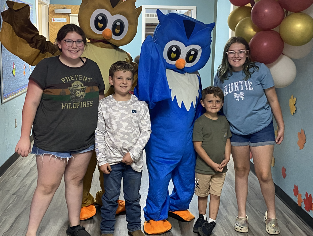 Students with the owls at Open House!