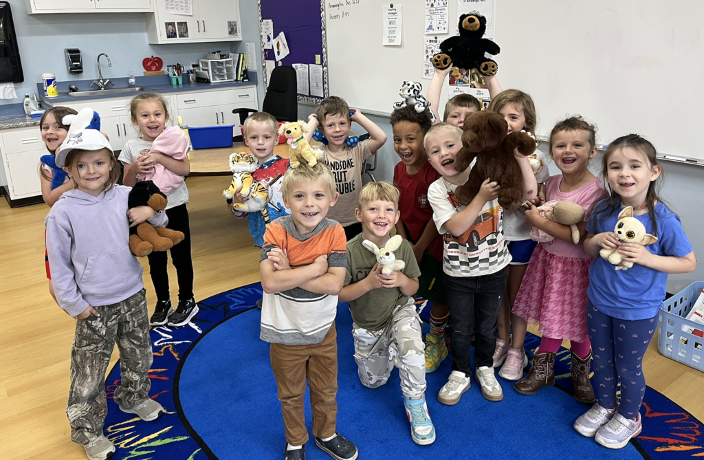 Kindergarten class with their stuffed animals