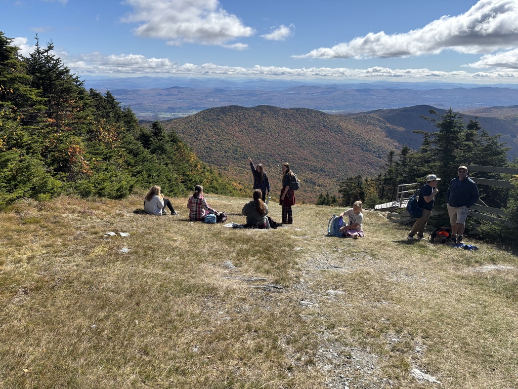 Students having lunch at the top of Jay