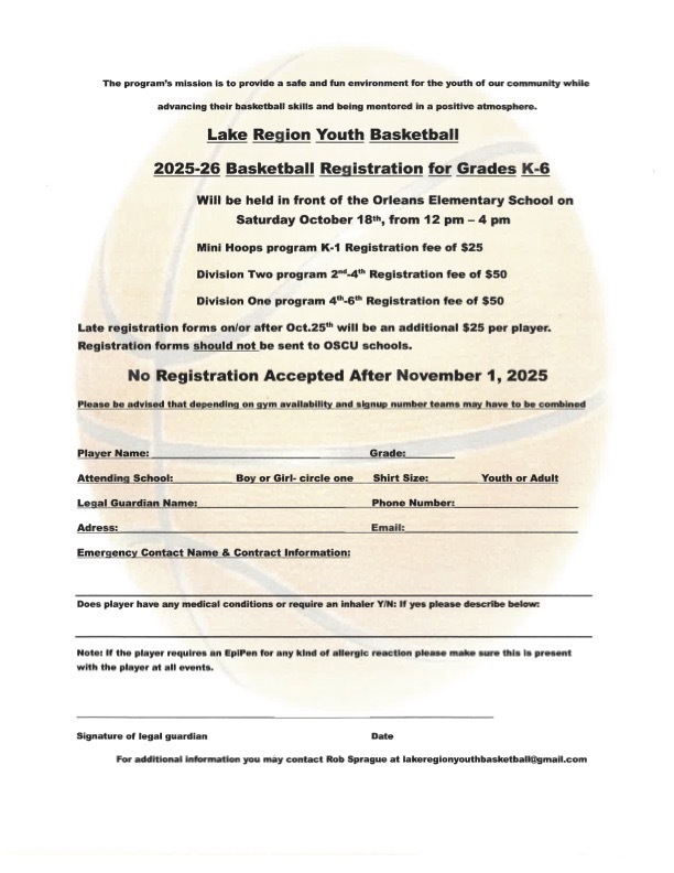 Lake Region Youth Basketball Flyer