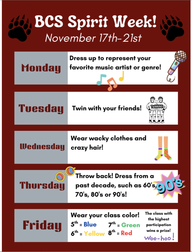 Poster describing different spirit week days