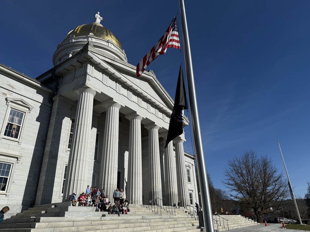 Students in front of the State House in Montpelier, VT