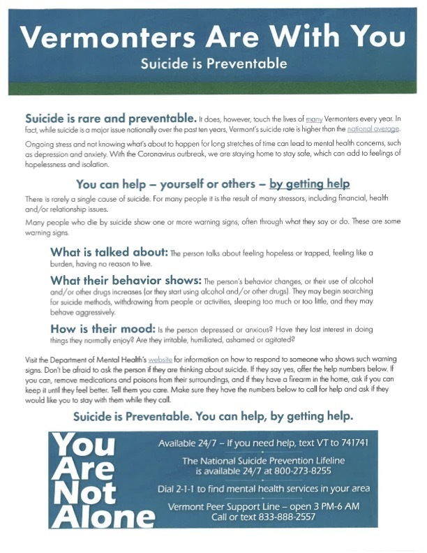 Suicide Prevention Contact Information