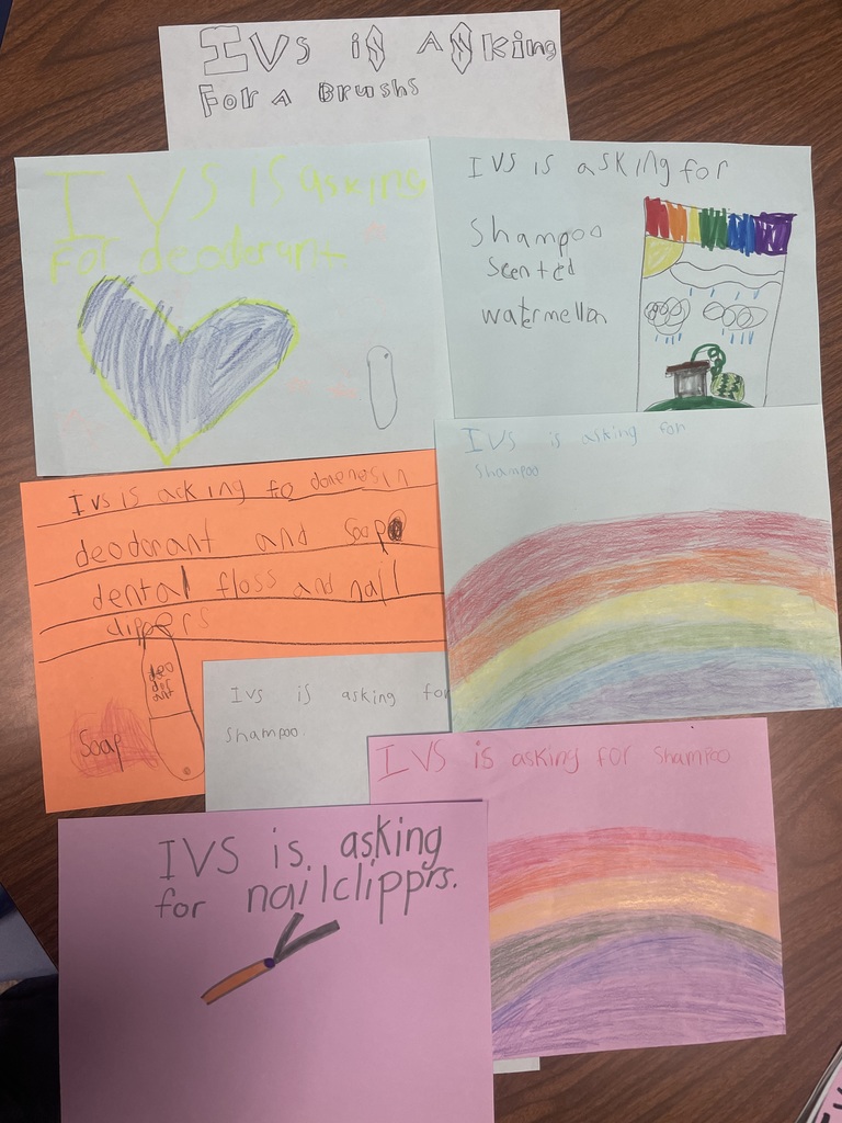 Student posters asking for donations to our schools hygiene cabinet 