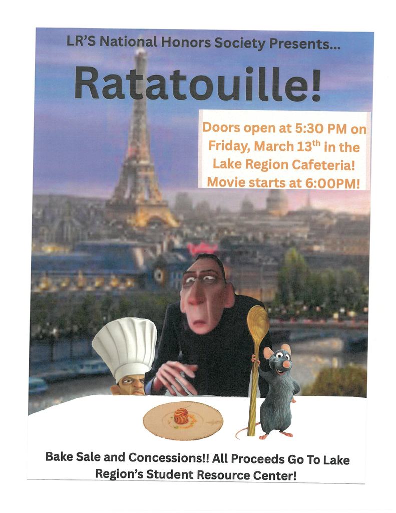 LRUHS National Honors Society Is Showing Ratatouille!