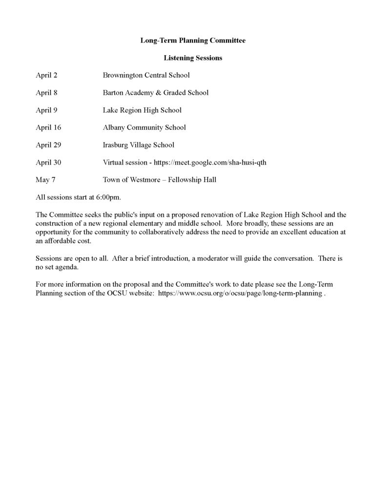 OCSU Long-Term Planning Committee—Listening Sessions