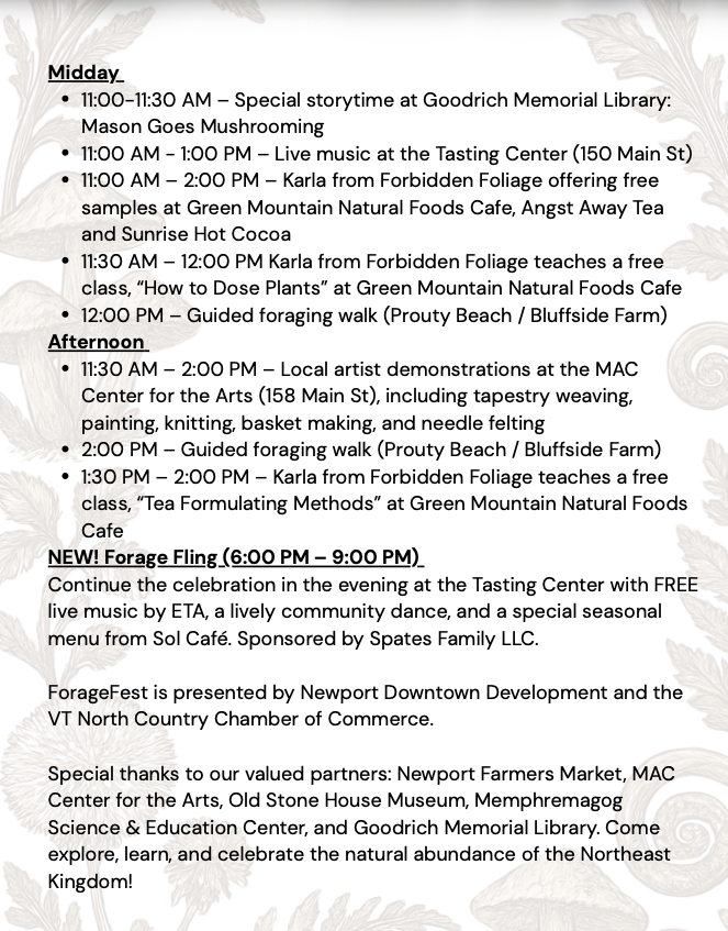Afternoon Schedule
