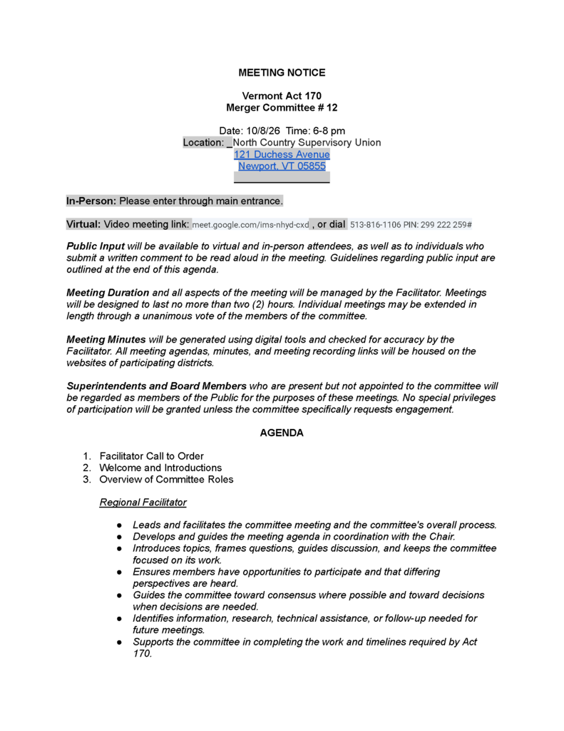 Vermont Act 170 Meeting Notice page 1
