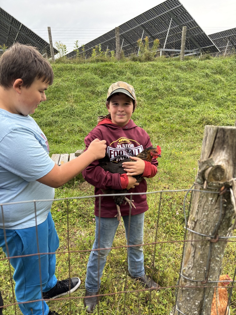 A 6th grade boy holds a chicken