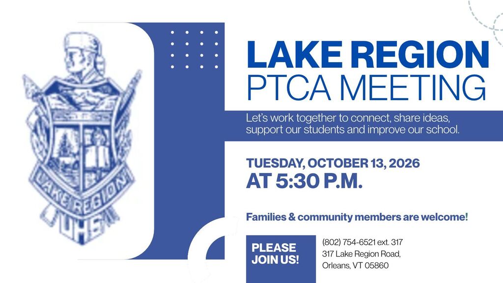 Lake Region PTCA Meeting 10/13 at 5:30 p.m.