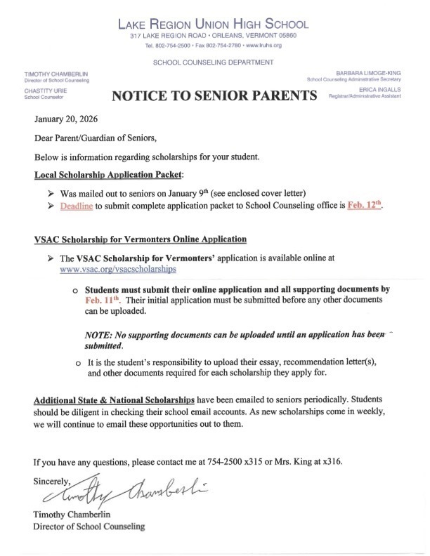 Letter to Senior Families