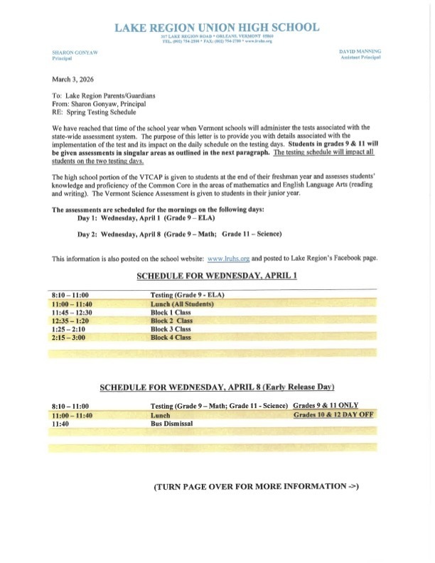 VTCAP Family Letter Page 1