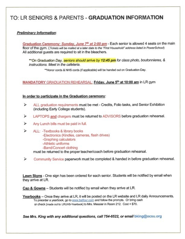 Graduation Information as of 4/6