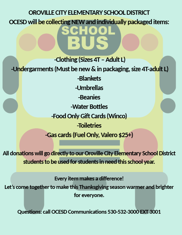 items needed for stuff the bus. umbrellas. blankets, water bottles, etc