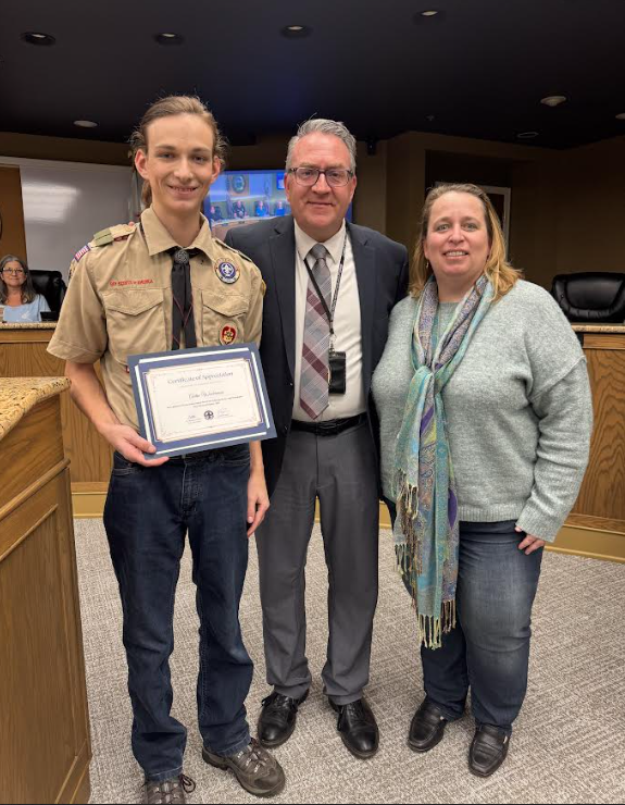Aiden the Eagle Scout along with Dr. Holtom and his mom.