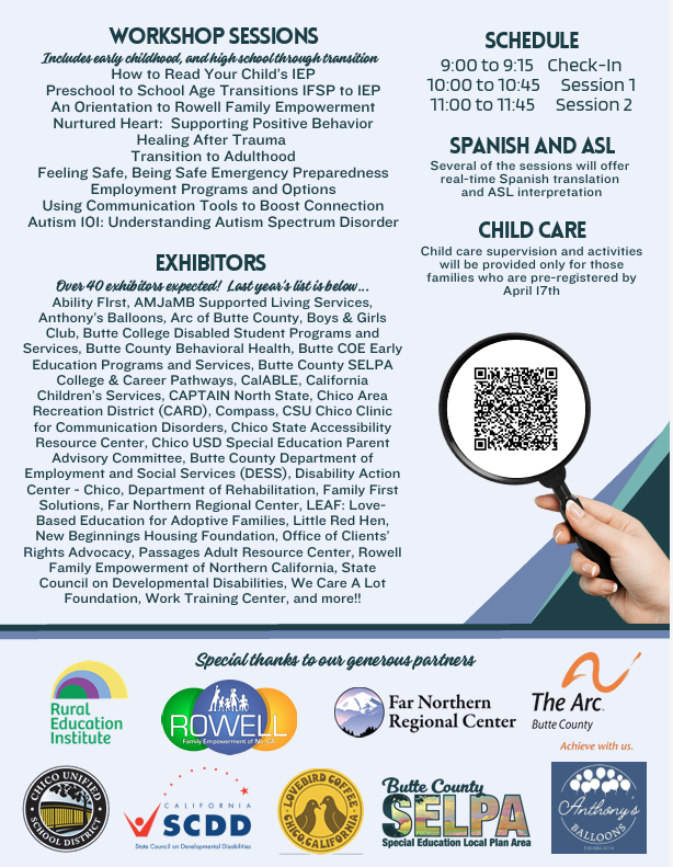 This is the second page of the event flyer, providing specific session titles, a schedule, and a list of participating organizations.