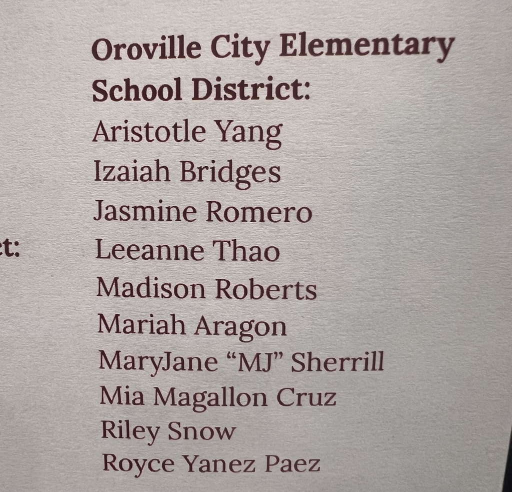 The image shows a printed list of names under a heading. The text is in a dark maroon serif font on a light grey, textured paper background.