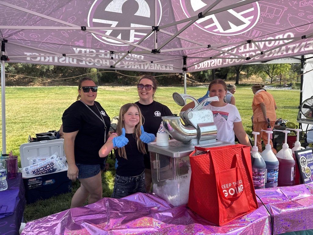 People in front of a table with a red bag, ice cream maker, and bottles. They wear glasses and gloves.