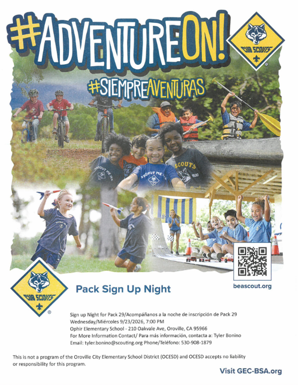 An event poster features a collage of children in various outdoor activities, with a focus on biking and playing. The poster includes text and logos for adventure, sign-up information, and contact details.
