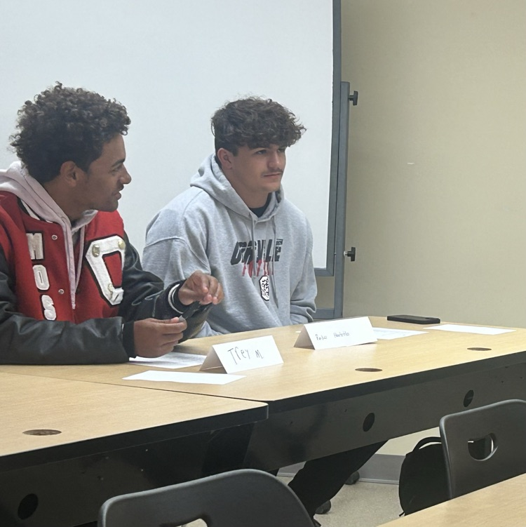 Mr. Spiker speaking with some of our student athlete leaders about character and leadership!