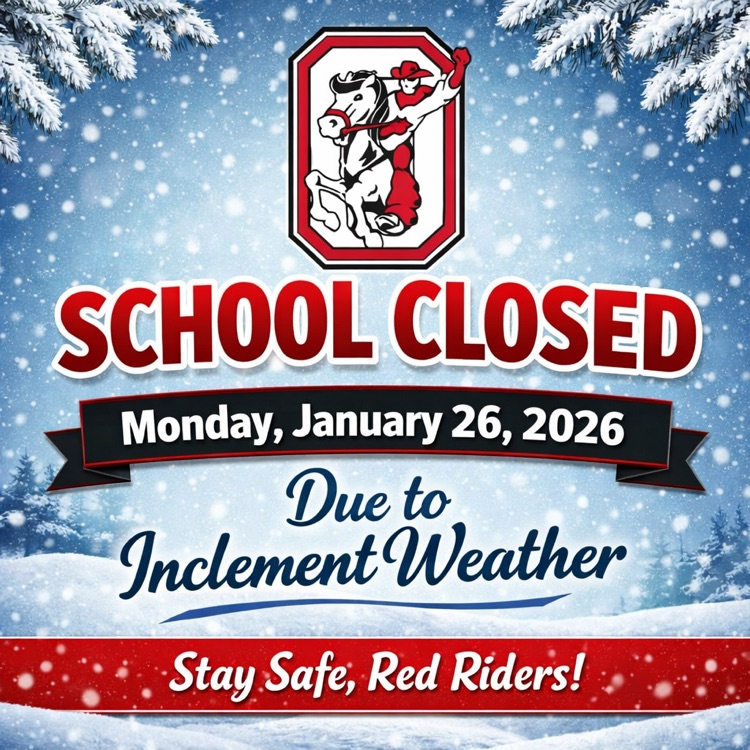 Due to inclement weather, Orrville City Schools will be closed Monday, January 26, 2026. We will assess conditions and communicate a decision regarding Tuesday later Monday afternoon or evening. Thank you, and please stay safe.