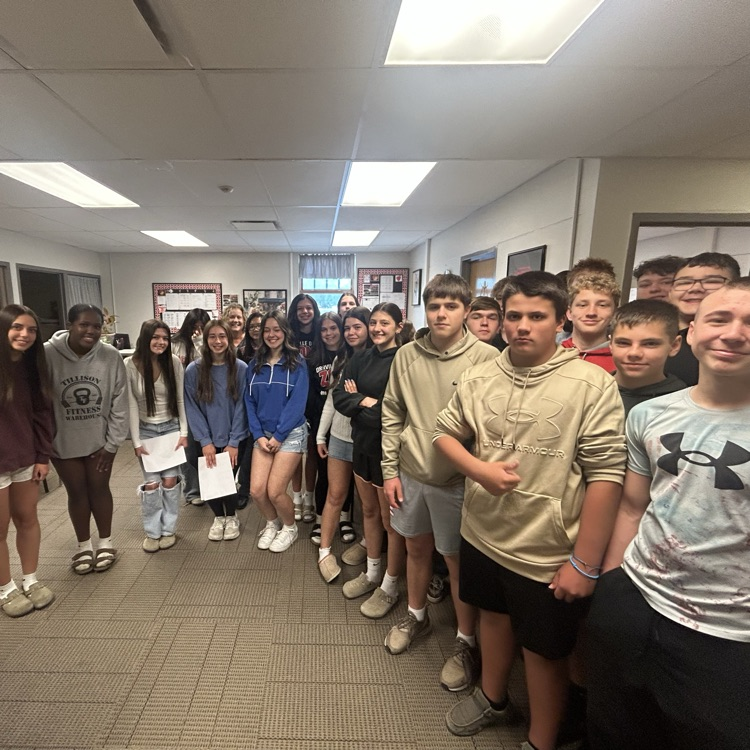 Some of our 8th grade students given tours of our high school stopped in the board office! Great job OHS student tour guides!