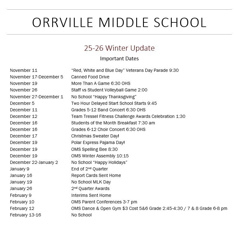 OMS Winter Update