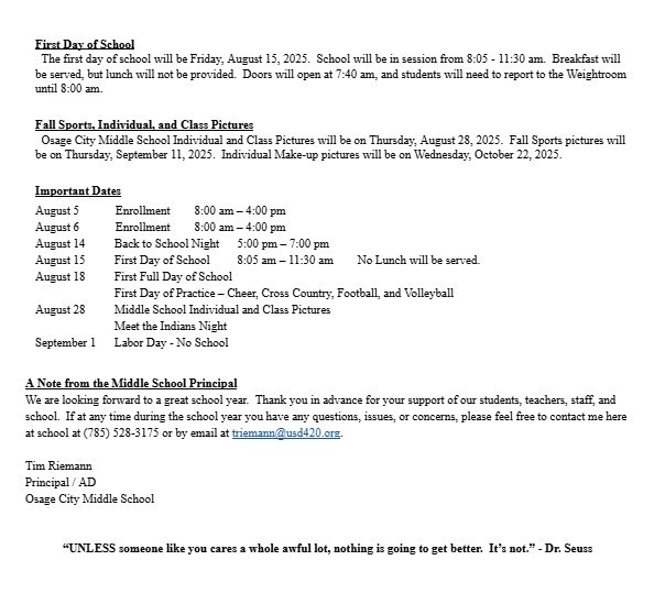 Beginning of the Year Newsletter