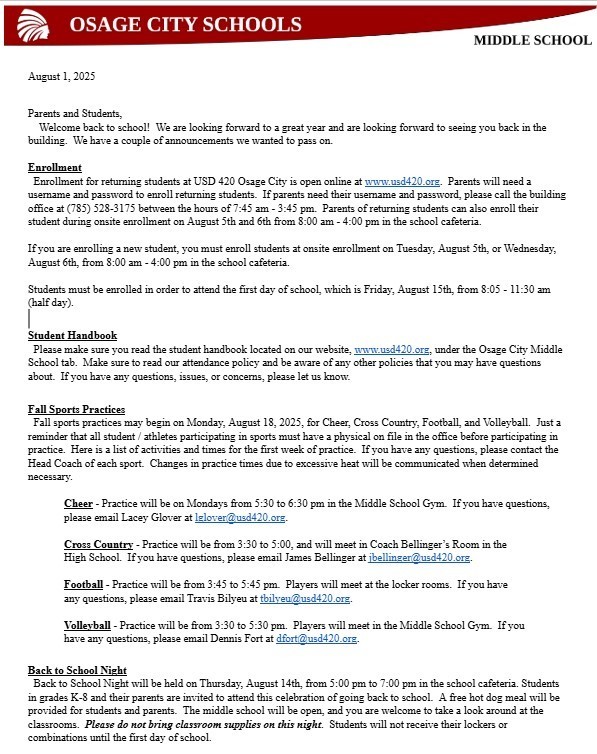 Beginning of the Year Newsletter