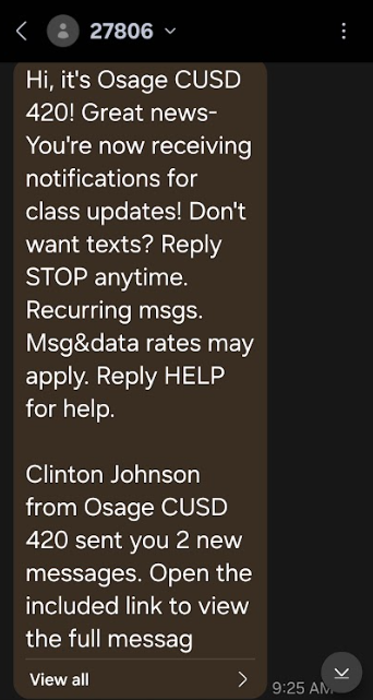 Sample of a text from Apptegy Rooms. 