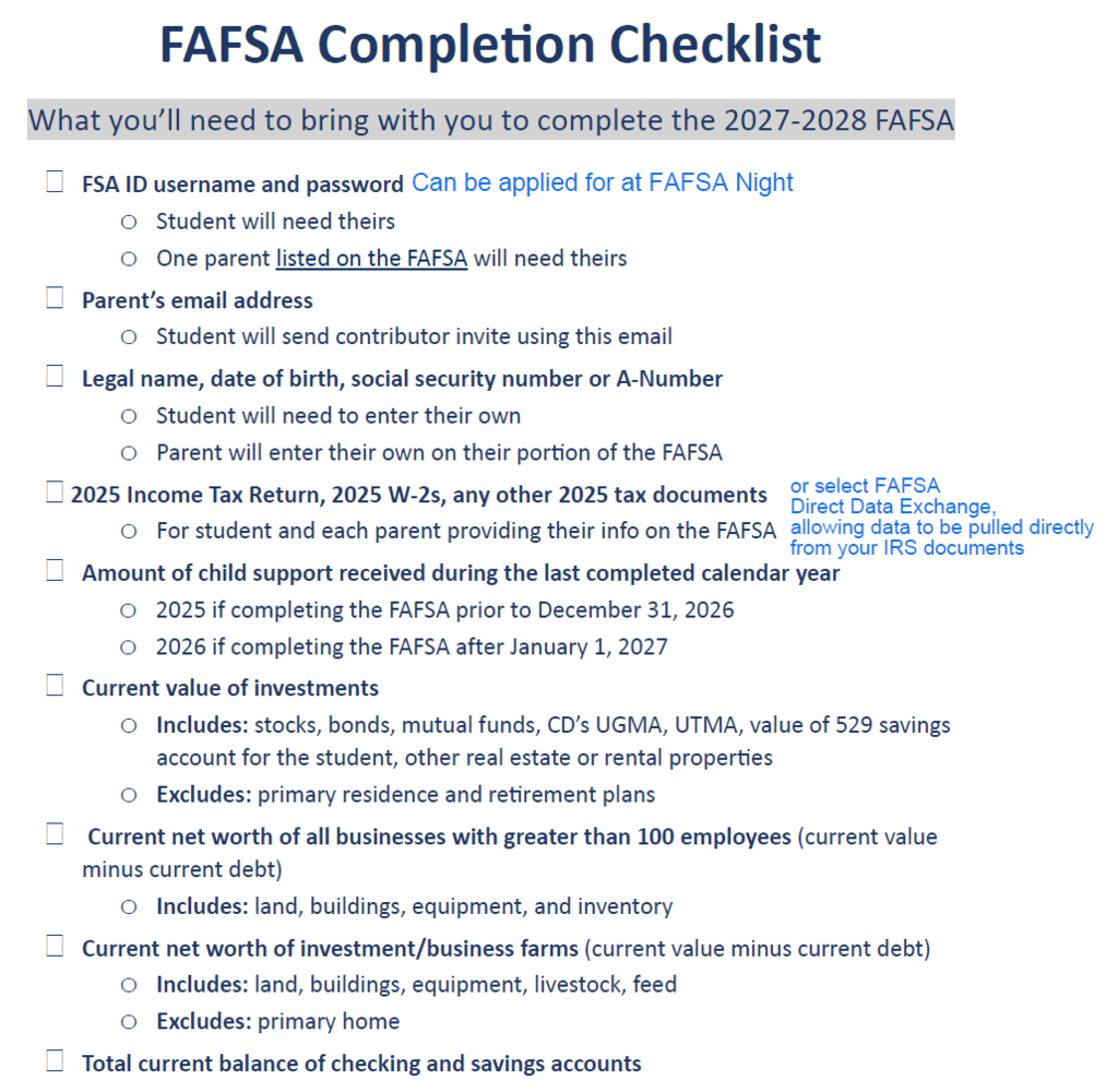 FAFSA Completion Checklist