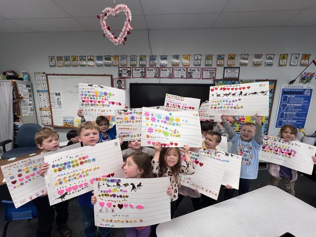 Kindergarten class with their 100 day craft.