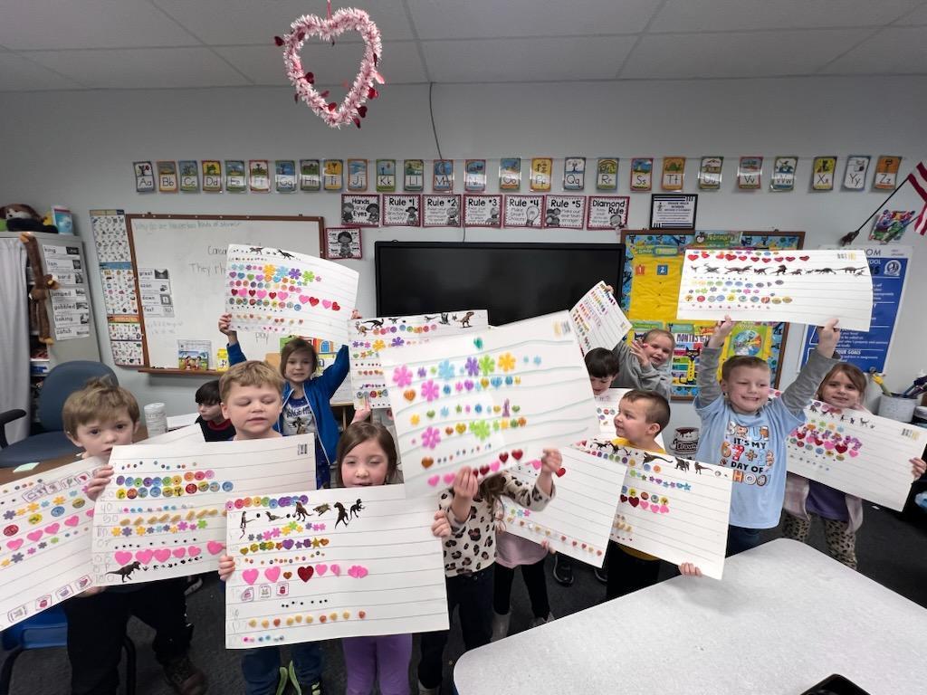 Kindergarten class with their 100 day craft.