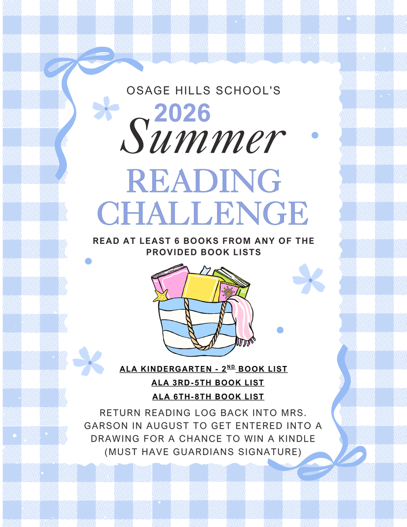 Poster about Osage Hills School Summer Reading Challenge.