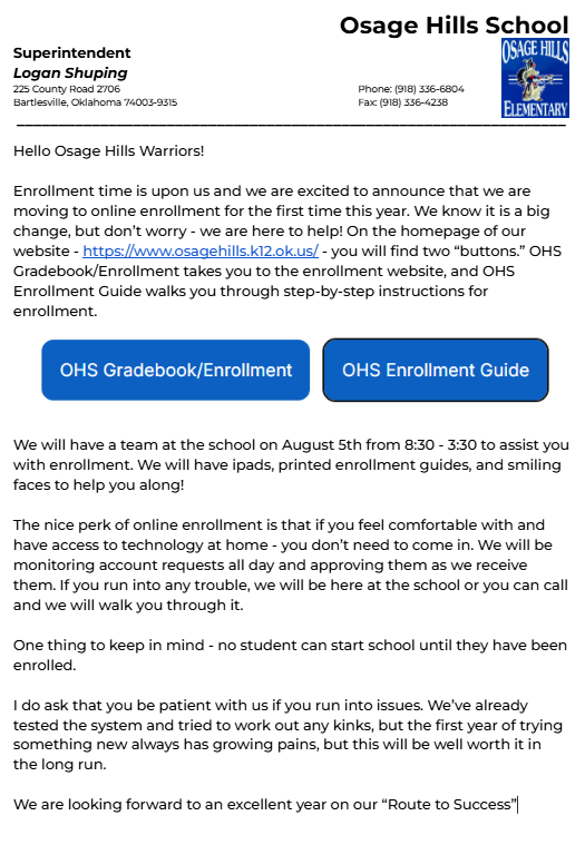 Enrollment Letter