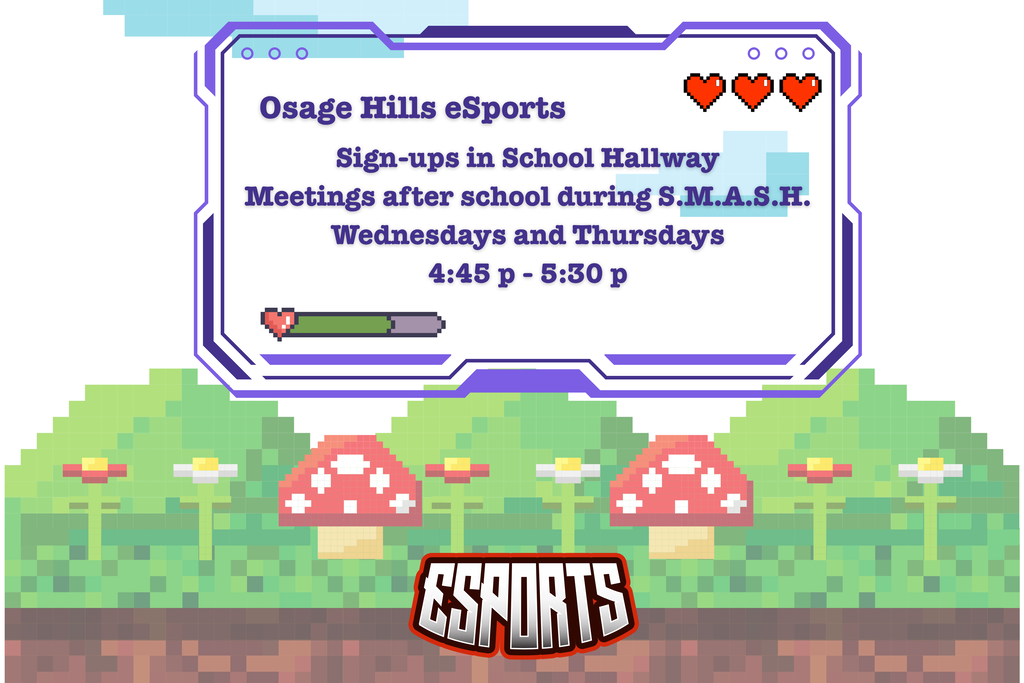 Informational flyer about meetings for students interested in eSports.