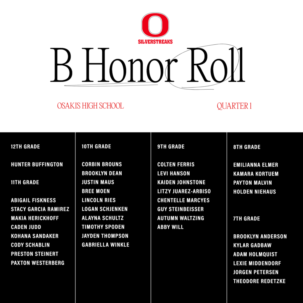 OHS B Honor Roll Quarter 1