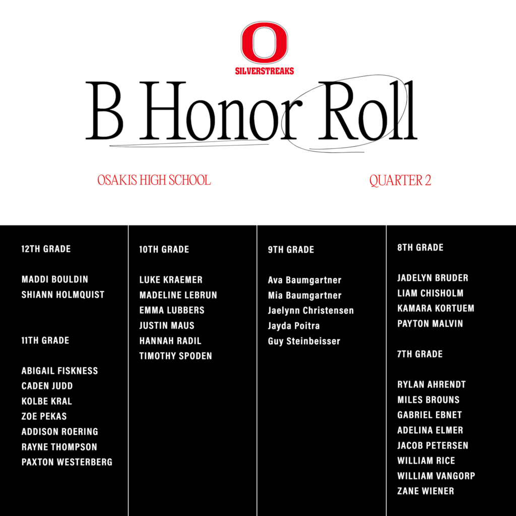 OHS B Honor Roll Quarter 2