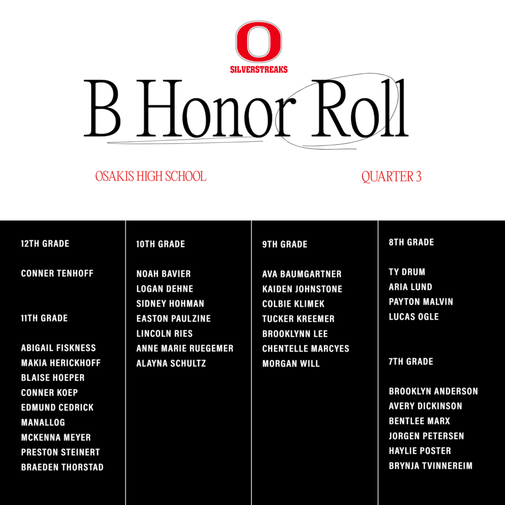 OHS B Honor Roll Quarter 3