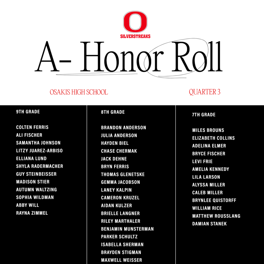 OHS A-Honor Roll Quarter 3