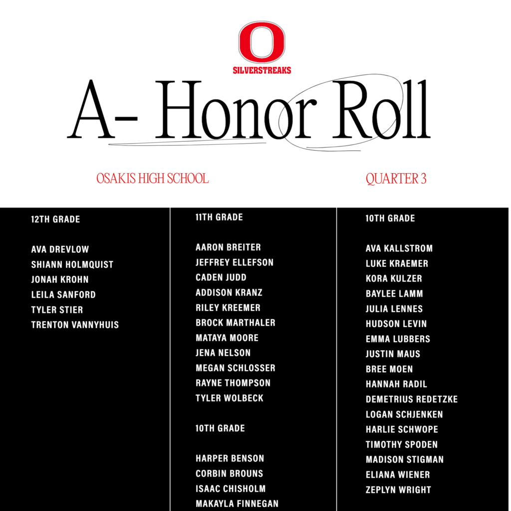 OHS A-Honor Roll Quarter 3