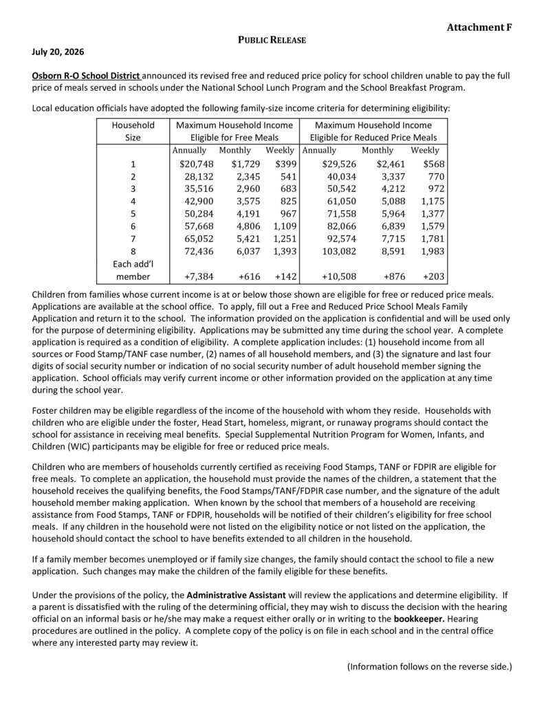 Free and Reduced Lunch Public Notice 2627
