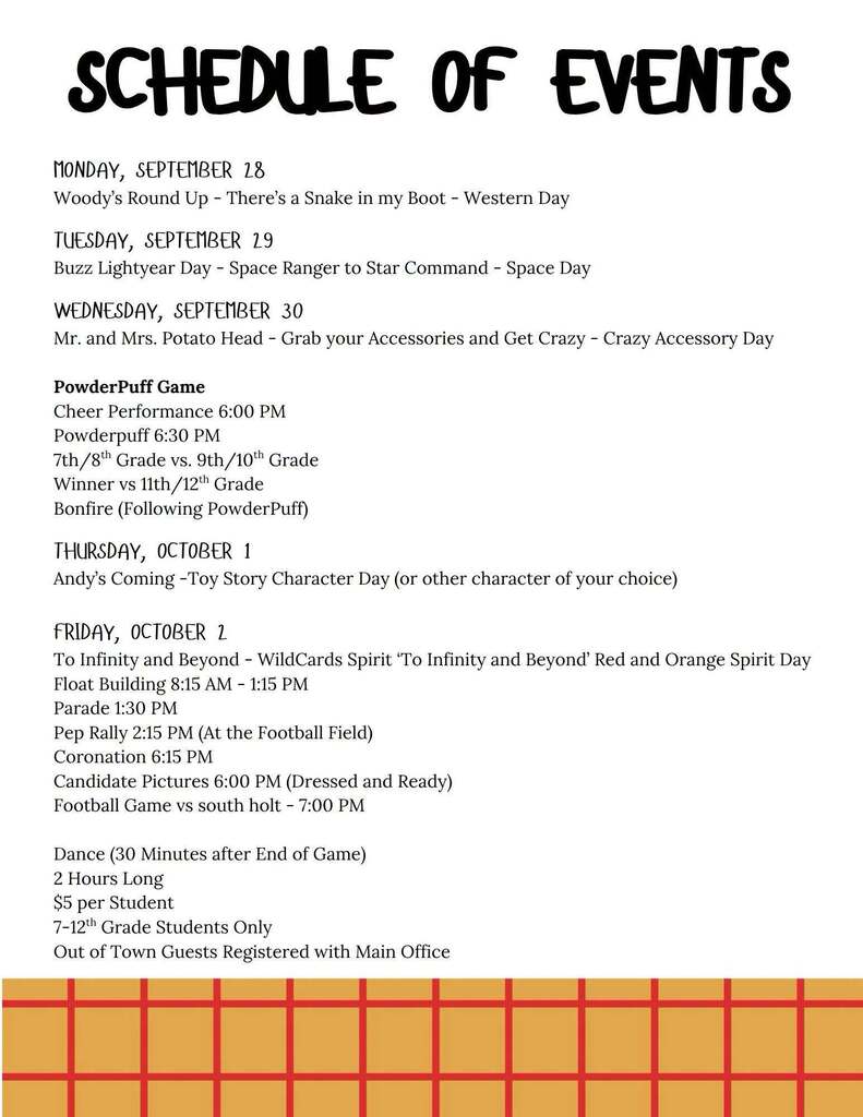 SCHEDULE OF EVENTS