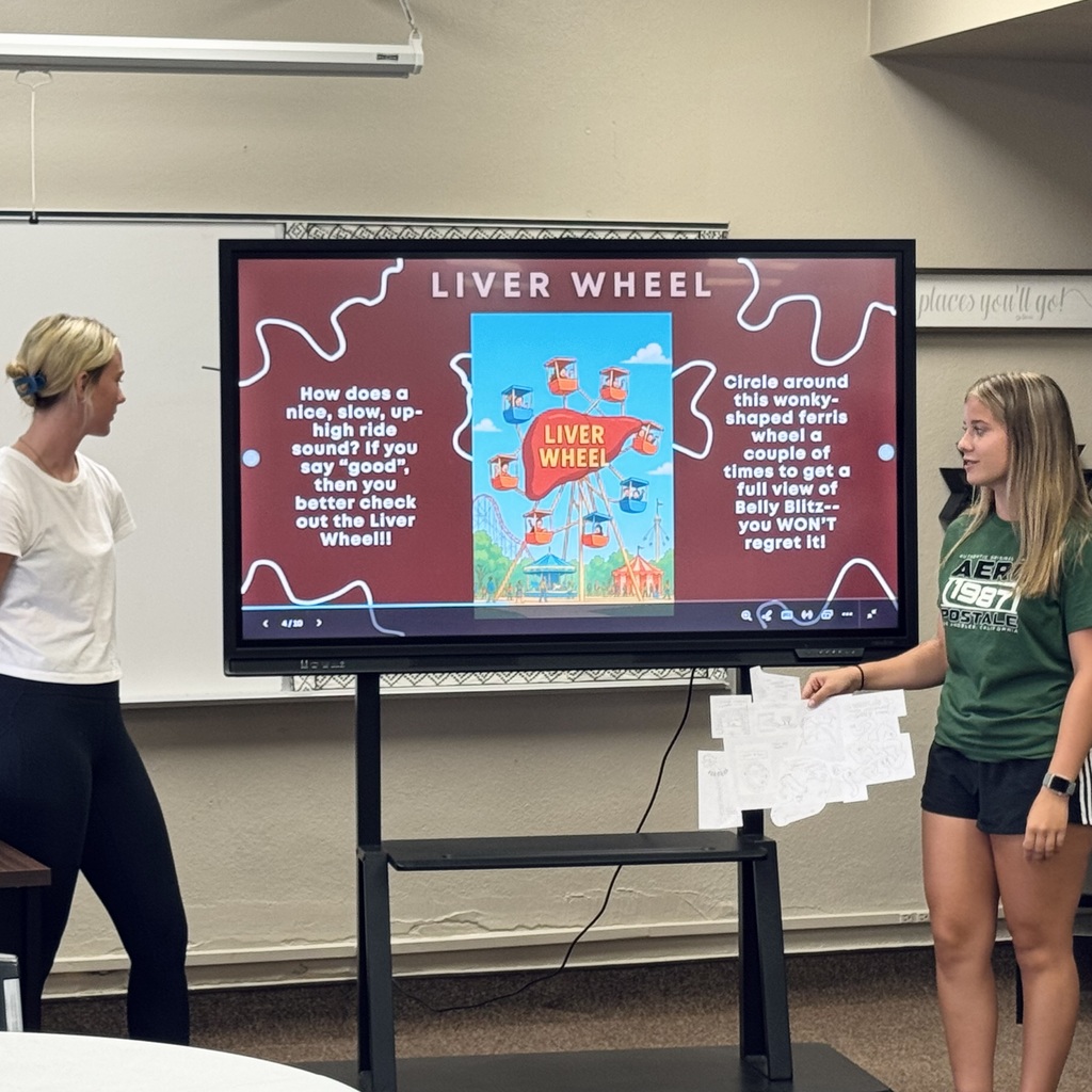 Ms. Cook's Nutrition & Wellness class presented creative theme park designs in class. The theme parks were based on the human digestive system!