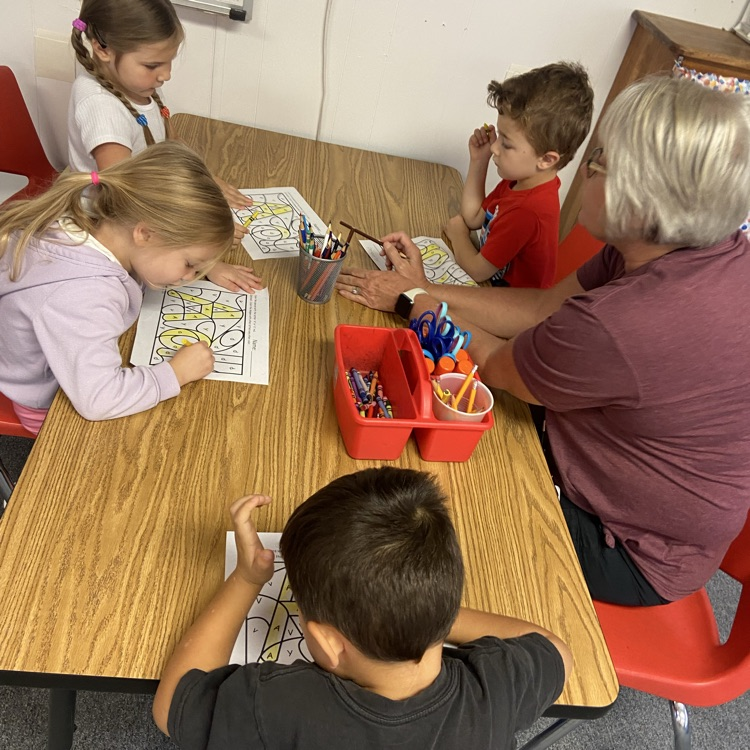 Students have been busy at the elementary school this week working on volleyball skills in PE, prepping for Grandparents Day in 1st grade, and recognizing the letter A in PreK.